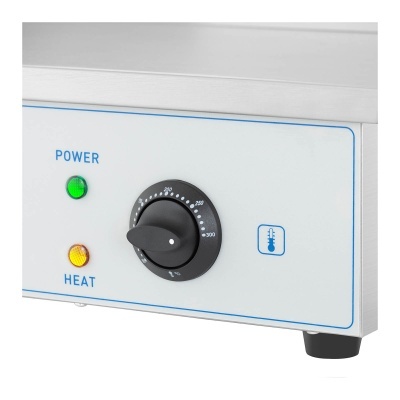 Painel frontal de aparelho elétrico com botão rotativo e indicadores LED