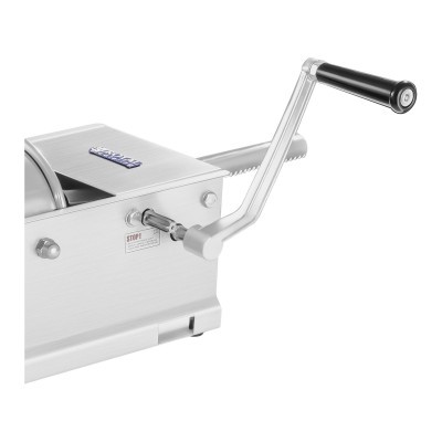 Máquina manual metálica com manivela preta e texto ALVIMAC