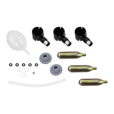 Conjunto de acessórios para pesca com anéis rotativos, cilindros metálicos, peças cinzentas, bola de borracha e tubos