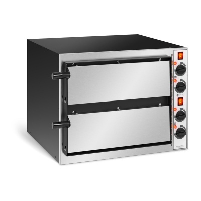 forno elétrico industrial preto com portas de inox e comandos laterais