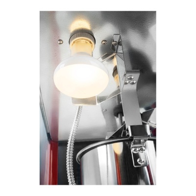 Lâmpada branca com suporte metálico e tubo metálico brilhante