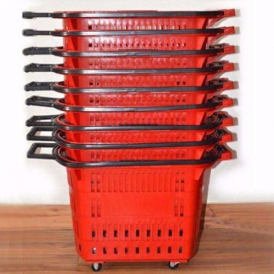 Cestos de Plástico com Pegas para Supermercado com rodas.