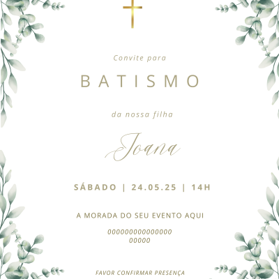 Pack Personalizável Tema Eucalipto | Envelope com Cartão, Napolitanas e Convite Digital Grátis