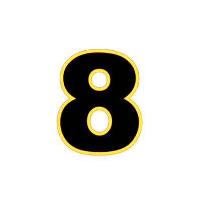 Número 8 preto com contorno amarelo e laranja