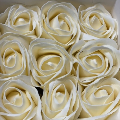 Caixa com 9 Botões de rosa em sabão ( champanhe )