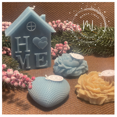 Pack 4 Velas Artesanais Aromáticas | Tons Azul e Creme | Presente de Natal