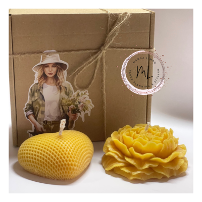 Caixa de Velas Artesanais Ocre com Aroma a Limão - Coração e Peônia