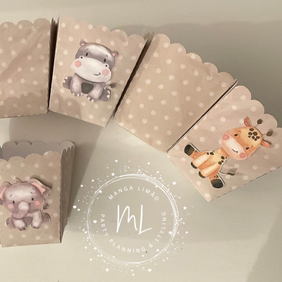 12 copos de pipocas Animais da selva