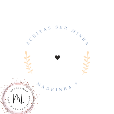 Convite minimalista para madrinha com texto azul e decoração floral em fundo branco