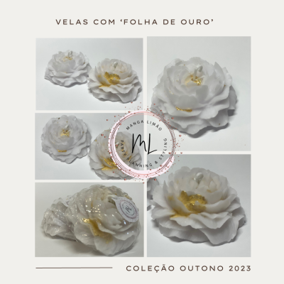 Vela Flor Decorativa com Laivos dourados
