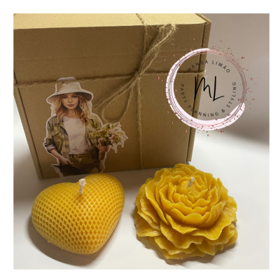 Caixa de Velas Artesanais Ocre com Aroma a Limão - Coração e Peônia