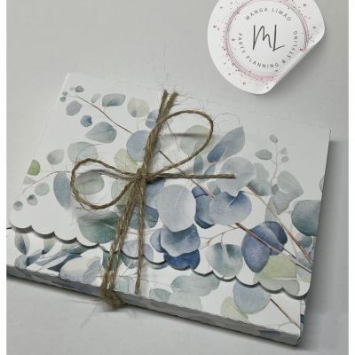 Pack Personalizável Tema Eucalipto | Envelope com Cartão, Napolitanas e Convite Digital Grátis