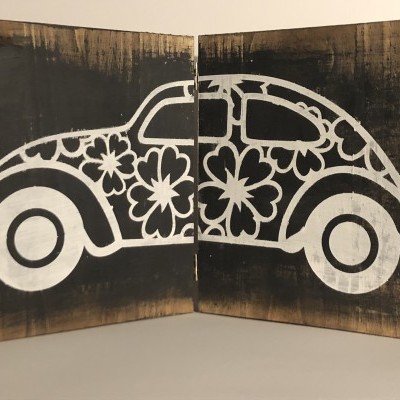 Quadro de madeira duplo com carro