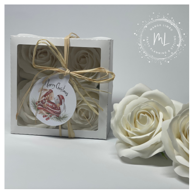 Caixa Premium com Rosas de Sabão Brancas – Edição Natal