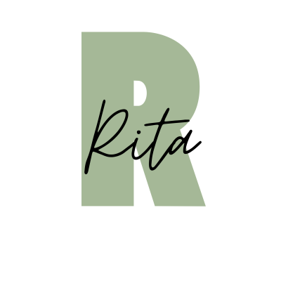 Letra R verde claro com o nome Rita preto cursivo