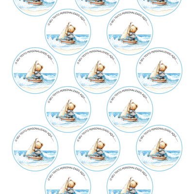 Autocolantes redondos com urso em barco e texto personalizável