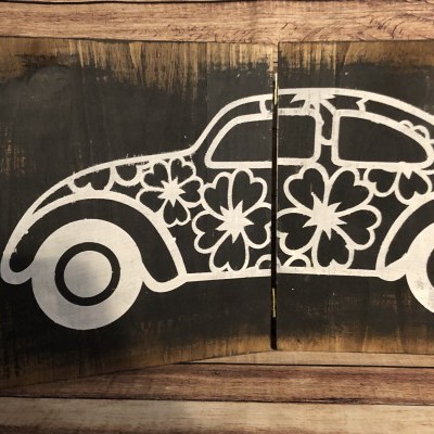 Quadro de madeira duplo com carro