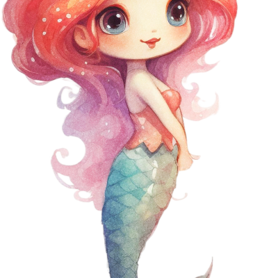 Ilustração digital colorida de uma sereia com cabelo rosa e cauda azul