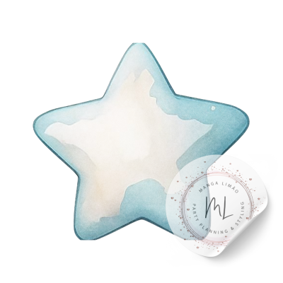 Prato em forma de estrela azul e branco com selo translúcido