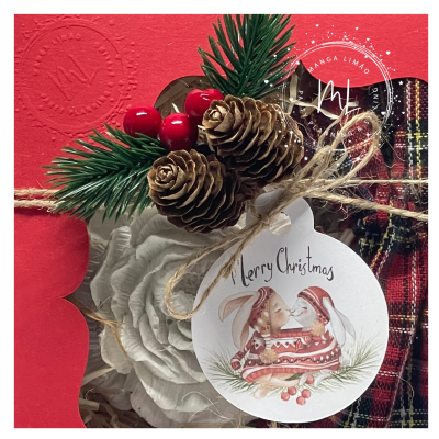 Flor de Peónia em Gesso Perfumado com Saco Xadrez – Edição Especial de Natal