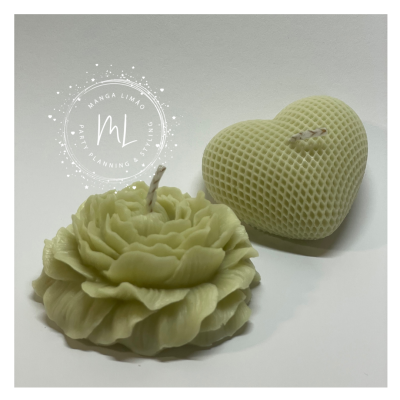 Caixa de Velas Artesanais Verde água com Aroma a canela – Coração e Peônia