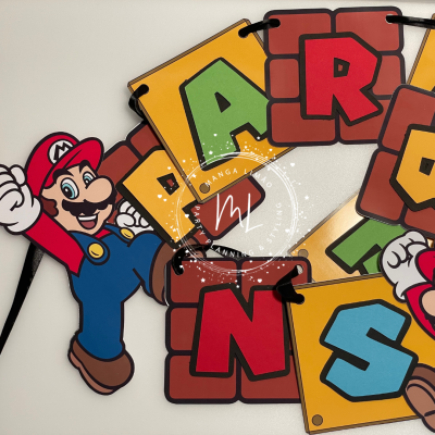 Bandeirola PARABÉNS com o tema Super Mario