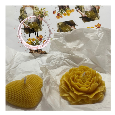 Caixa de Velas Artesanais Ocre com Aroma a Limão - Coração e Peônia