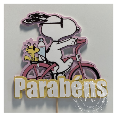 Topo de bolo Snoopy de Biciclecta