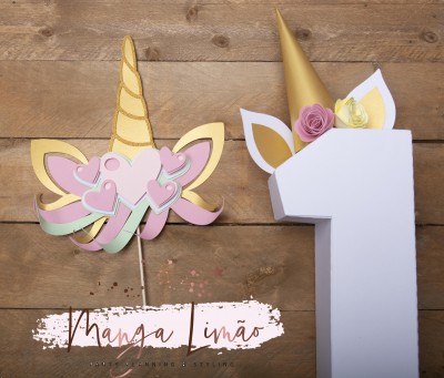 Número + topo de bolo unicórnio