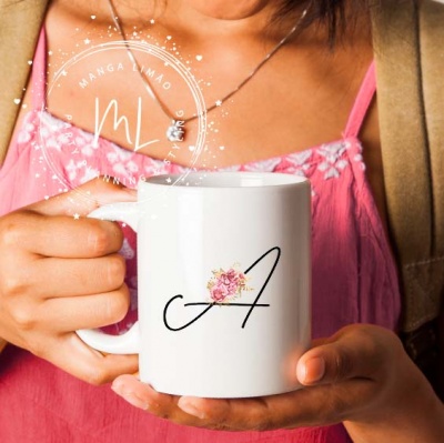 Caneca Monograma Flor Rosa