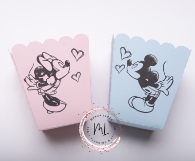 Copos de Pipocas Minnie e  Mickey pack 8 unidades