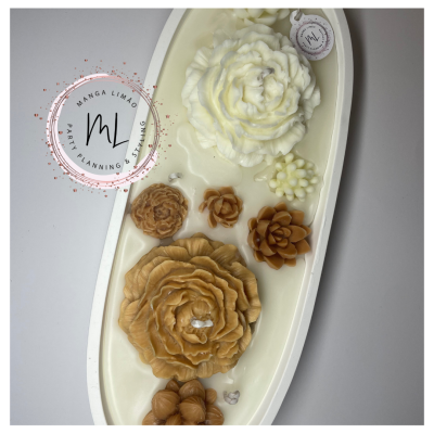 Taça Aromática com Vela de Maçã e Canela – Decoração Floral Oval