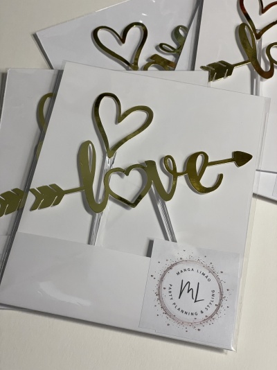 Topo de Bolo Love + Coração Topo de Bolo Love + Coração