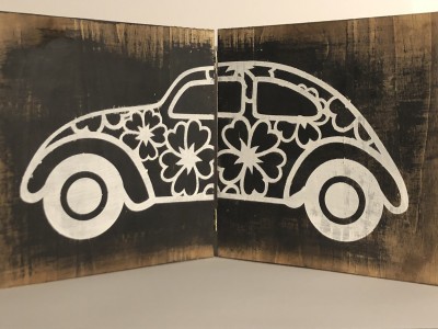 Quadro de madeira duplo com carro