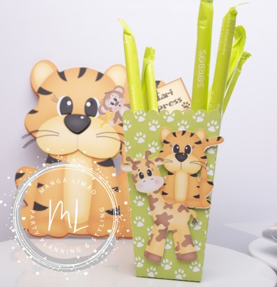 Copo com 12 palhinhas de papel Safari / Selva
