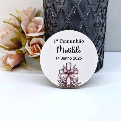 Íman Comunhão Cruz Flores Rosa