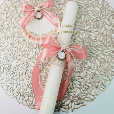 Conjunto Batismo Vela, Concha e Toalha CB8661