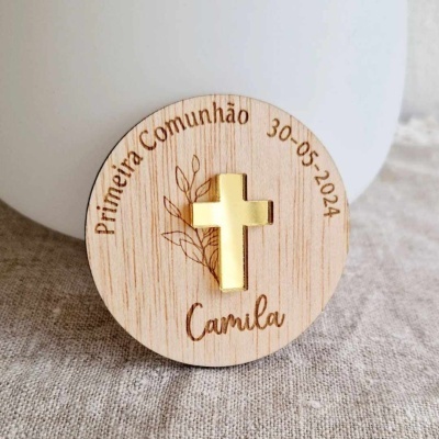 Íman redondo com acrílico ouro