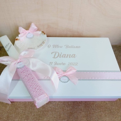 Conjunto Batismo Rosa Claro e Prata ref:1122 Conjunto Batismo Rosa Claro e Prata ref:1122