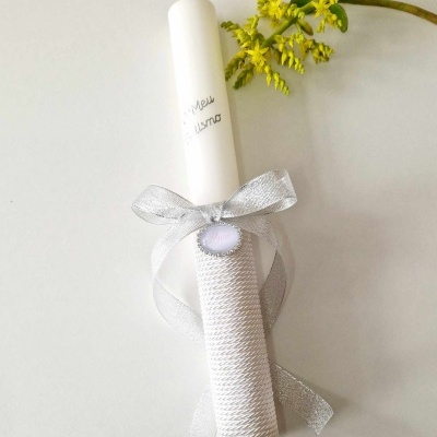 Vela batismo com medalha de strass