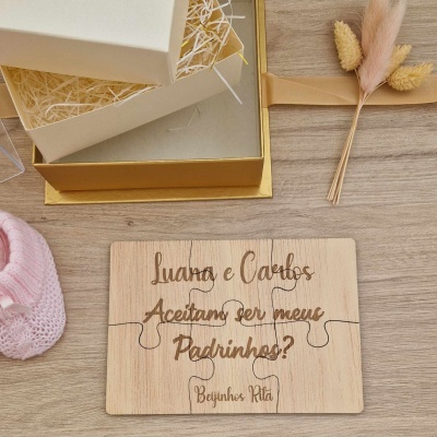 Convite padrinhos caixa com puzzle Convite padrinhos caixa com puzzle