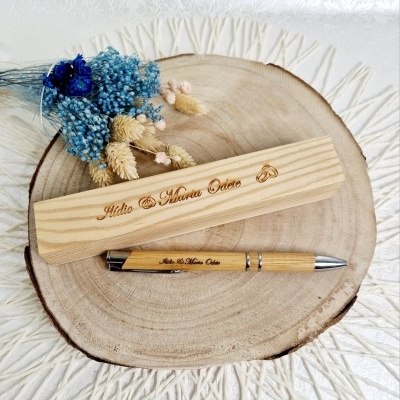 caixa e caneta com gravação a laser