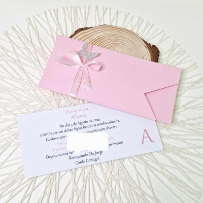 Convite Rosa com borboleta prata Convite Rosa com borboleta prata