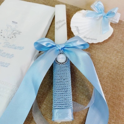 Conjunto Batismo Azul Claro e Prata Anjo ref:1132