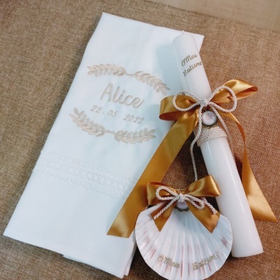 Conjunto Batismo Vela, Concha e Toalha ref.2141