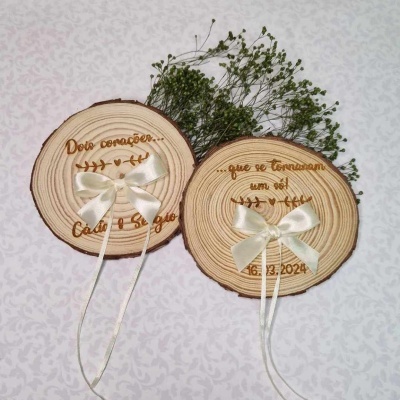 Porta Alianças em Fatia de Tronco Natural