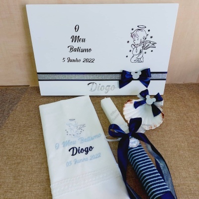 Conjunto Batismo Azul Marinho e Prata Anjo ref:211518