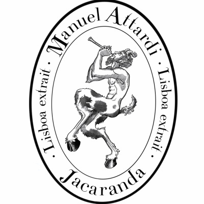 Logótipo oval com sátiro e texto Manuel Attardi Lisboa extrait Jacaranda