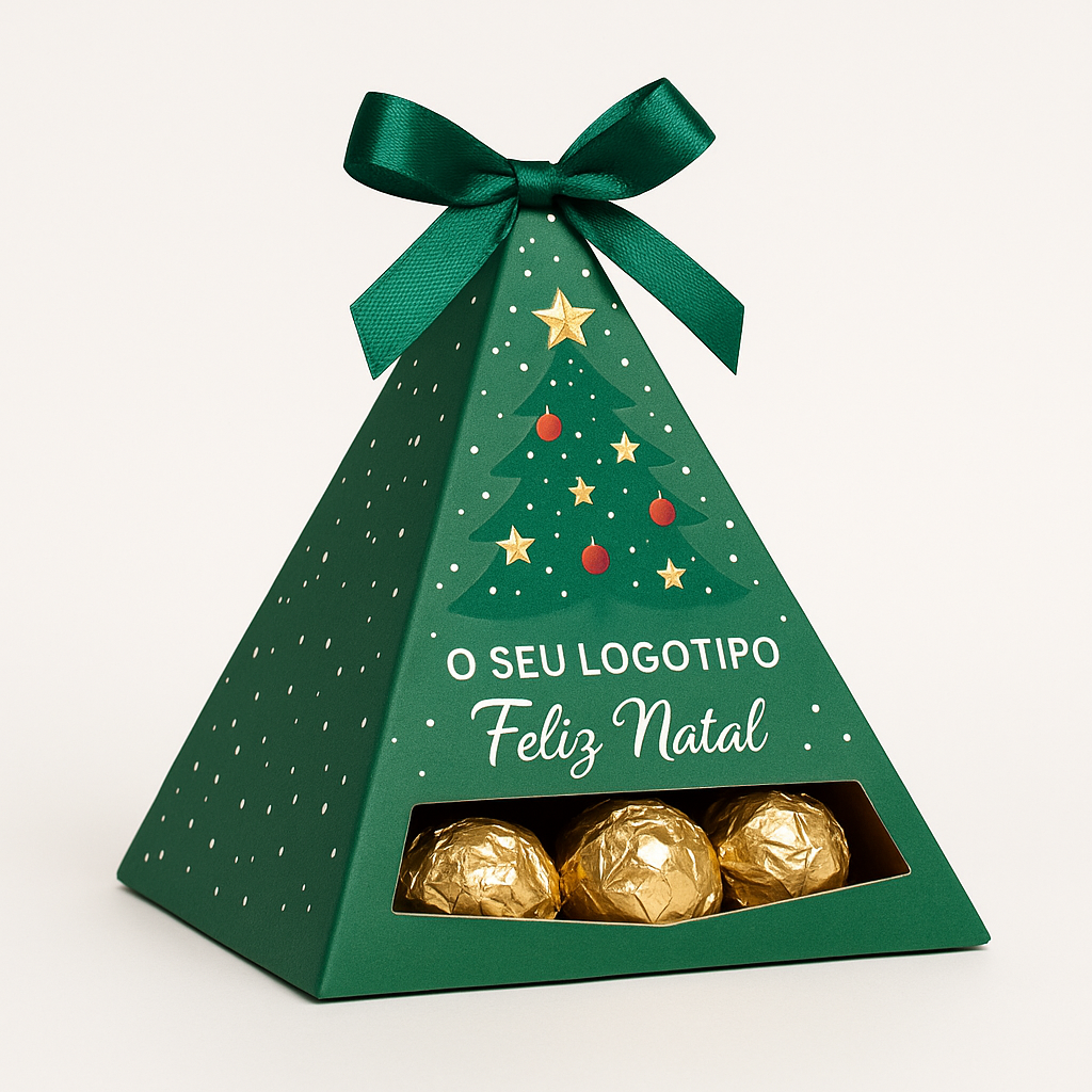 Natal&#x20;Empresas&#x20;&#x7C;&#x20;Pir&#x00E2;mide&#x20;personalizada&#x20;com&#x20;Bombons&#x20;no&#x20;interior