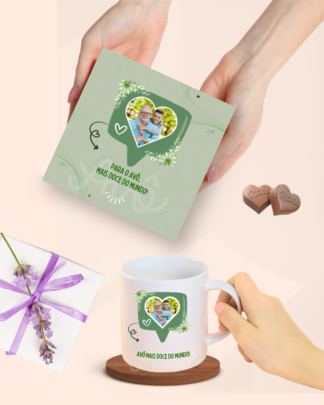 Caixa de Bombons Milka e Caneca Personalizada para a o Mais Doce Avô